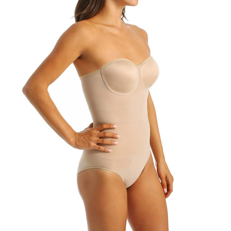 Cupped Strapless Thong Bodysuit Shapewear Wired-cup Bra Body