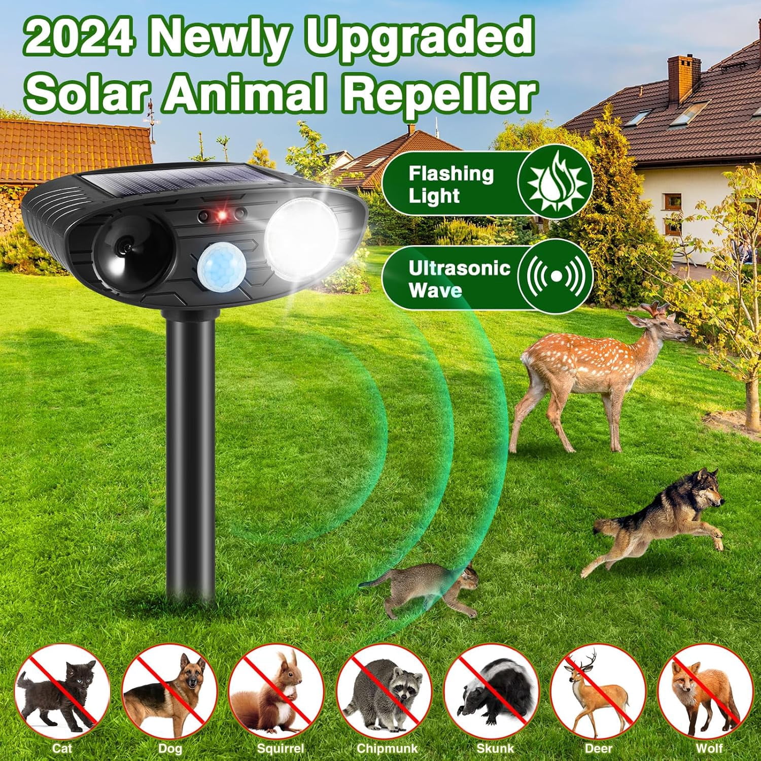 JINYI Solar Animal Repellent with Ultrasonic Technology, 2Pcs-Black
