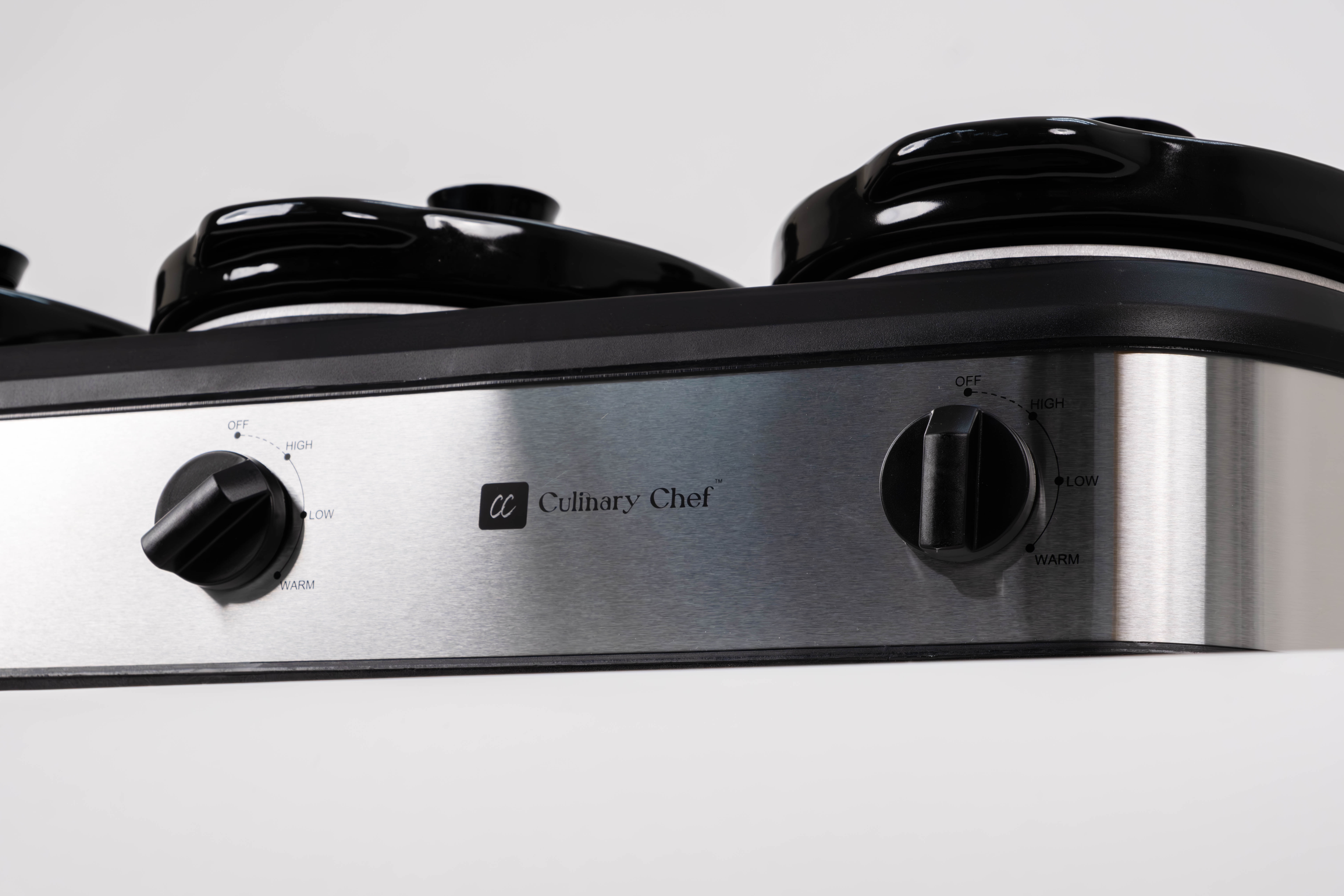 Culinary Chef 3 x 2.5 Qt. Triple Slow Cooker, Individual Temperature Controls, Tempered Glass Lids, Stainless Steel