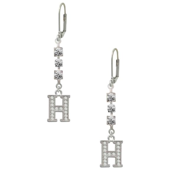 Silvertone Crystal Initial - H - Crystal Madison Leverback Earrings