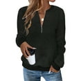 thumbnail image 6 of Breezora Women's Ribbed Knit Sweatshirt Zip Front Long Sleeve Top Soft Stretchy Comfort Casual Streetwear Style L Size Black, 6 of 6