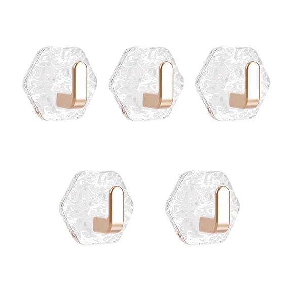 COM1950s Adhesive Hooks 5 Pack, No Drill Wall Hooks for Hanging, Strong Grip Water Ripple Design Removable Hooks for Bathroom, Kitchen, Entryway