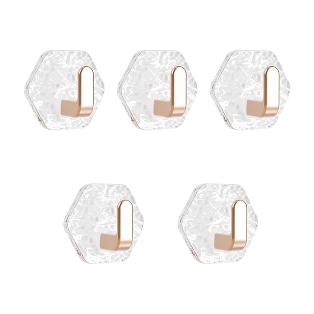 Bathroom Door Hooks 5-Pack Adhesive No-Drill Hexagonal Hooks with Glacier Water Ripple Texture for Smooth Surfaces
