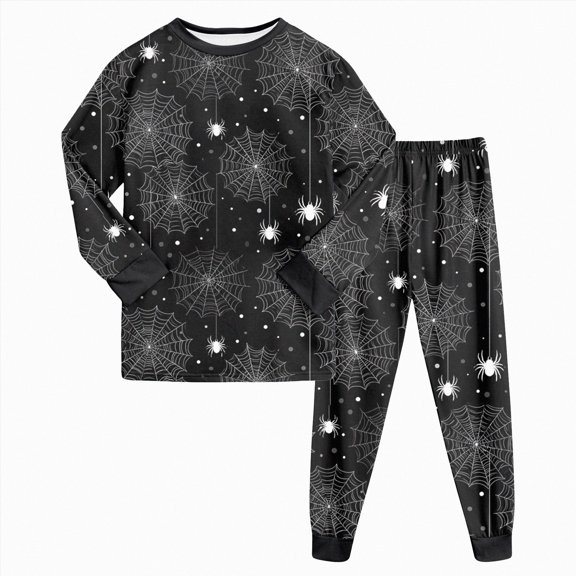Zuwimk Little Boys Girls Pajama Set 2Pcs Long Sleeve Pullover Top with Elastic Waist Pants Halloween Print Sleepwear,Y006-Black