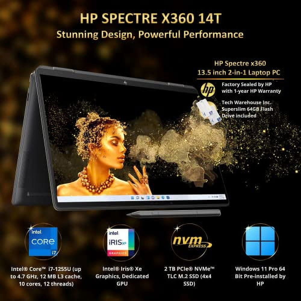 HP Spectre x360 14T Laptop i7-1255U, 16GB RAM, 2TB NVMe SSD, 13.5