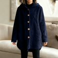 thumbnail image 4 of Plus Size Coat Plus Size Womens Coats Plus Size Coats Fuzzy Fleece Jacket for Women Lightweight Cozy Button Hooded Shirts Womens Winter Coats Causal Plus Size Bed Jackets, Dark Blue-M, 4 of 7