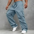 thumbnail image 4 of Zimjoy Blue Work Pants for Men Big and Tall Drawstring Strech Mens Sweatpants Soft Athletic Pant Cool Cotton Light Men's Clothing with Multi-Pockets, Blue L, 4 of 6