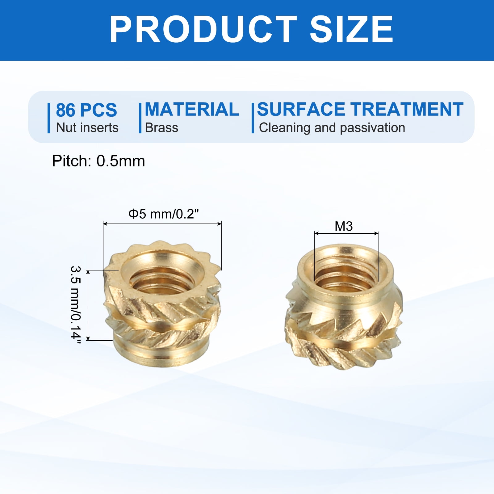 86 Pcs Threaded Inserts, M3 Brass Heat Set Insert for 3D Printing