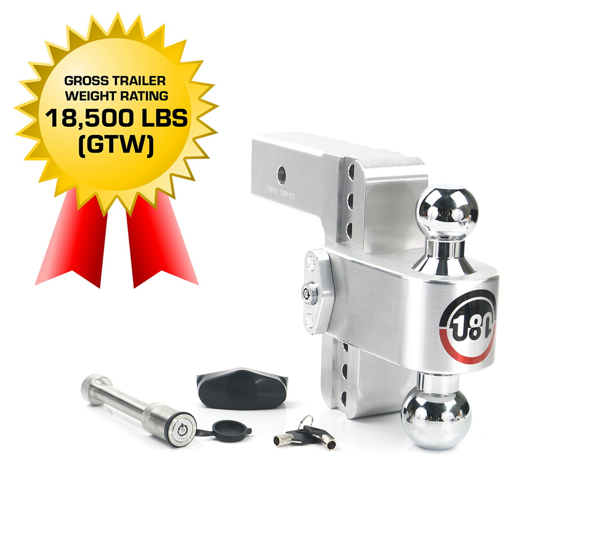Adjustable Aluminum Trailer Hitch & Ball Mount 2 & 2-5/16 Weigh Safe CTB6-2.5 and a Double-pin Key Lock 6 Drop 180 Hitch w/ 2.5 Shank/Shaft Chrome Plated Steel Combo Ball 