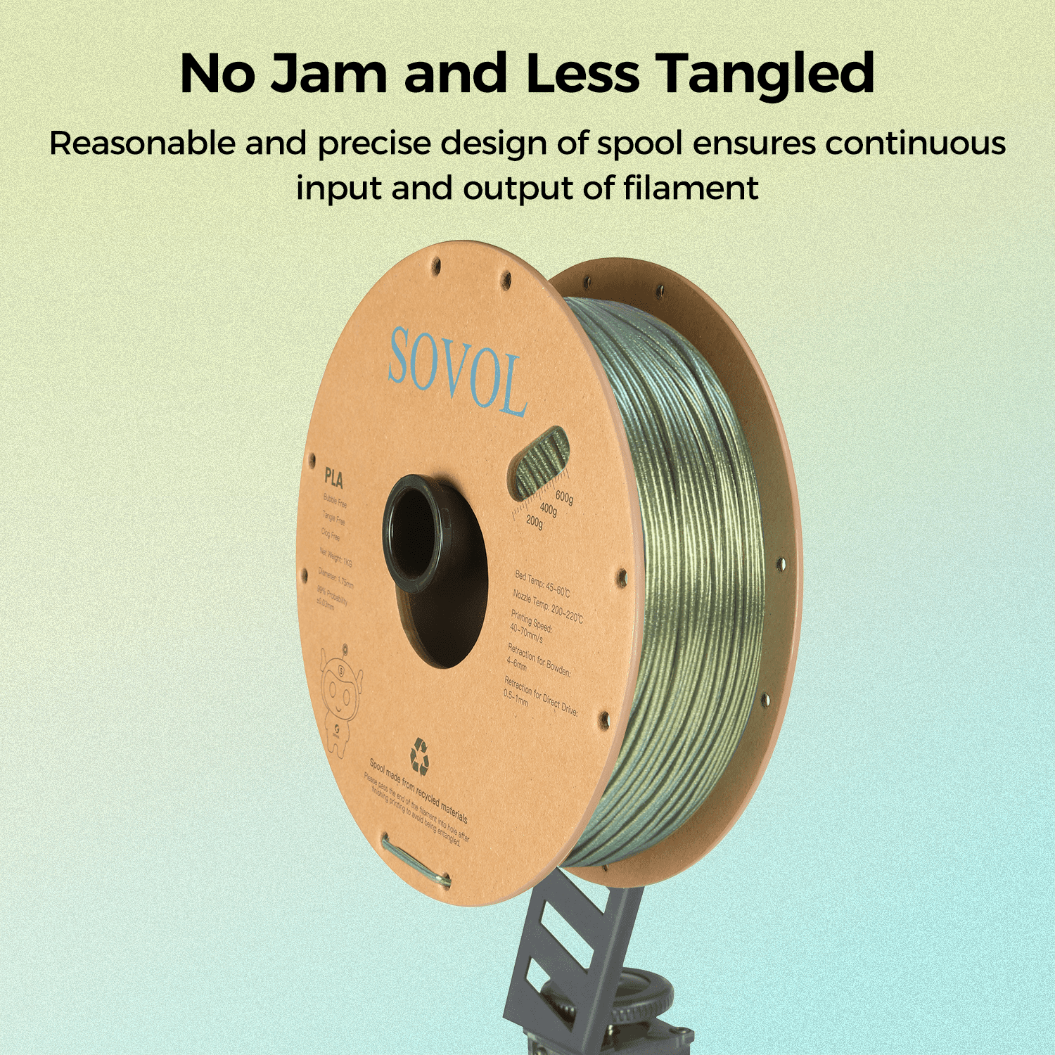 Sovol Silk PLA Filament with Gold Glitter 1kg 1.75mm, Color Changeable 3D Printer Filament 2.2lbs, Chameleon Shiny PLA Material +/-0.03mm, Shimmering 3D Printing Filament, Galaxy Gold