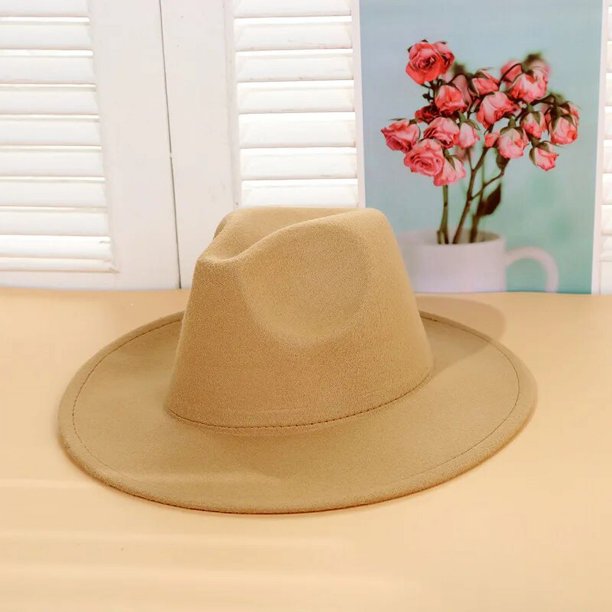 Sombrero de ala grande de fieltro de lana Simple para hombres y mujeres, sombrero de cadena de lana de estilo británico, sombrero de Jazz Retro clásico, moda de otoño e invierno, 1 pieza