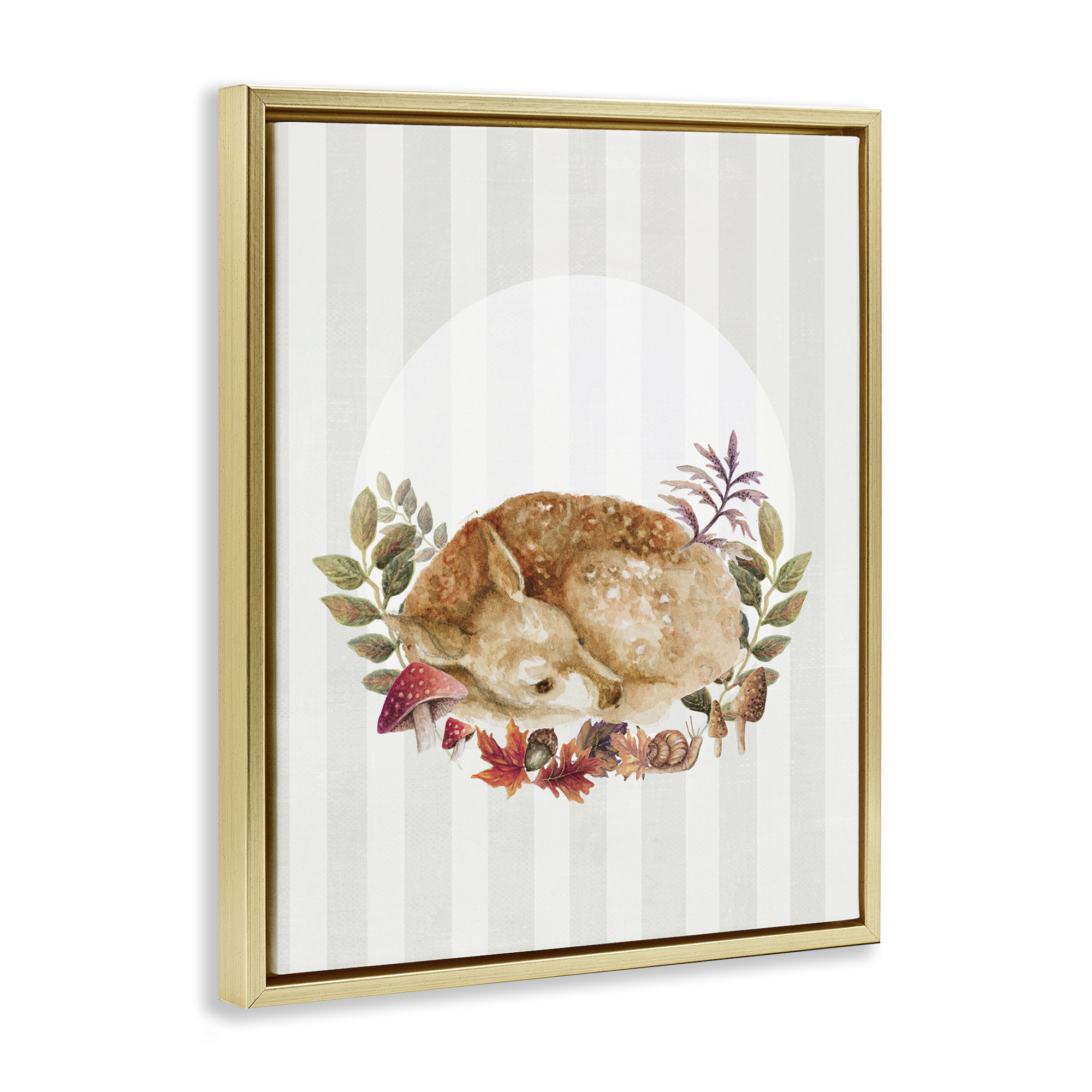 Stupell Industries Fawn on Stripes Animals & Insects Painting Gold Floater Framed Art Print Wall Art, 17 x 21
