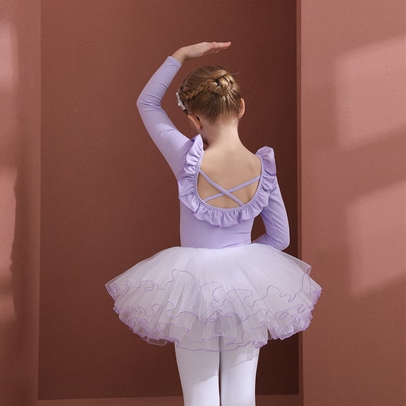 LYMAYTER Girls Ballet Leotards with Removable Tutu Skirt Toddler Ruffle Sleeve Dance Dress Set 3-11Y