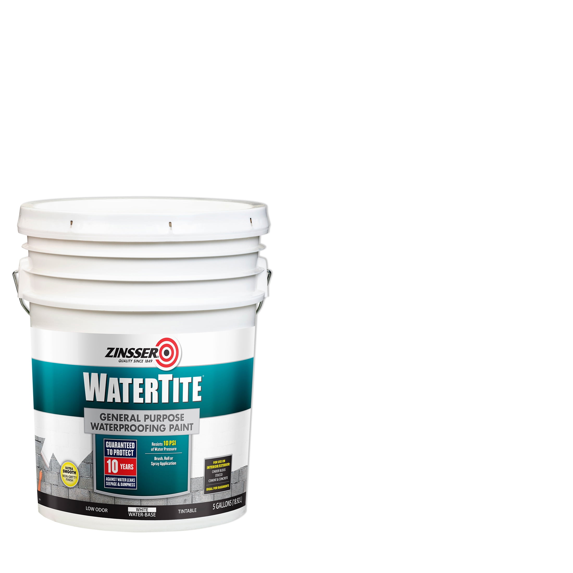 (2 pack) White, Zinsser WaterTite Matte General Purpose Waterproofing Paint, 5 gallon, 1 Pack