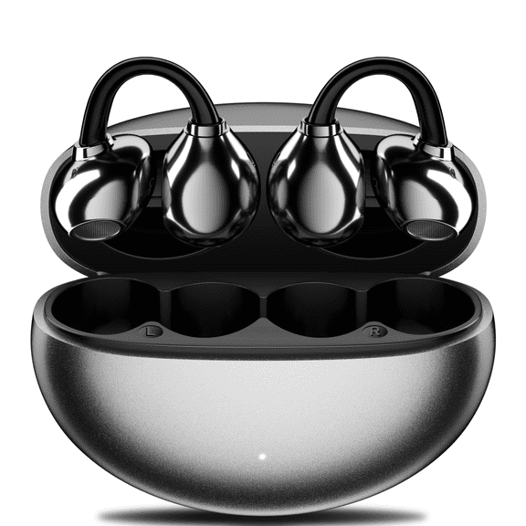Clip on Earbuds Bluetooth 5.4, Open Ear earbuds Wireless with Mic, Lightweight Comfort, Small-Ear Friendly Bluetooth Earbuds, 60H Sport Ear Buds, IP7 Waterproof Noise Cancelling Headphones, Black