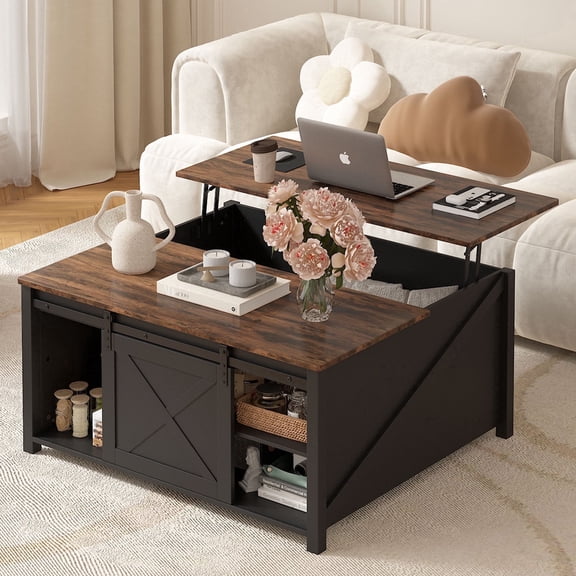 Waleaf Wooden Convertible Coffee Table, Lift Top Coffee Table with Large Hidden Storage Shelf for Living Room