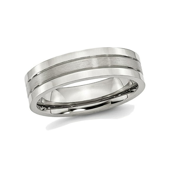 Mens Chisel Stainless Steel 6mm Grooved Satin and Polished Wedding Band Ring for Men