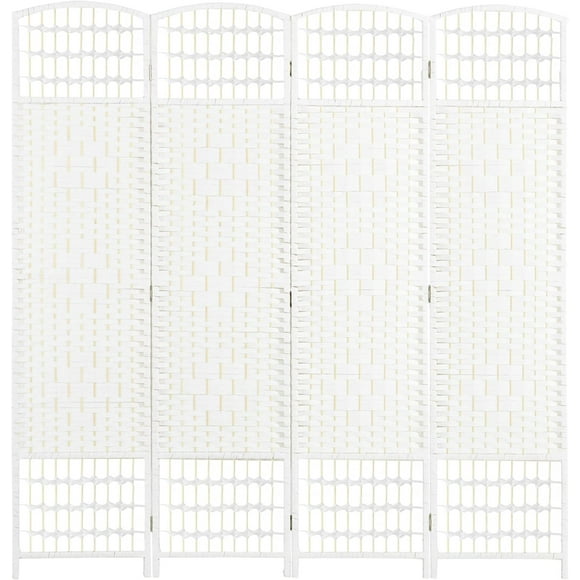4 Panel Room Divider, 5.6 ft Tall Folding Privacy Screen, Wave Fiber Freestanding Partition Wall Divider for Home Office, White