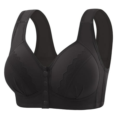 Gnurob Women s Front Closure Sports Bra Minimizer Bras Hide Back Fat Bralettes Padded Push Up Bralette Wirefree Yoga Brassiere Plus Size Racerback Underwear Clearance Saving Black Medium
