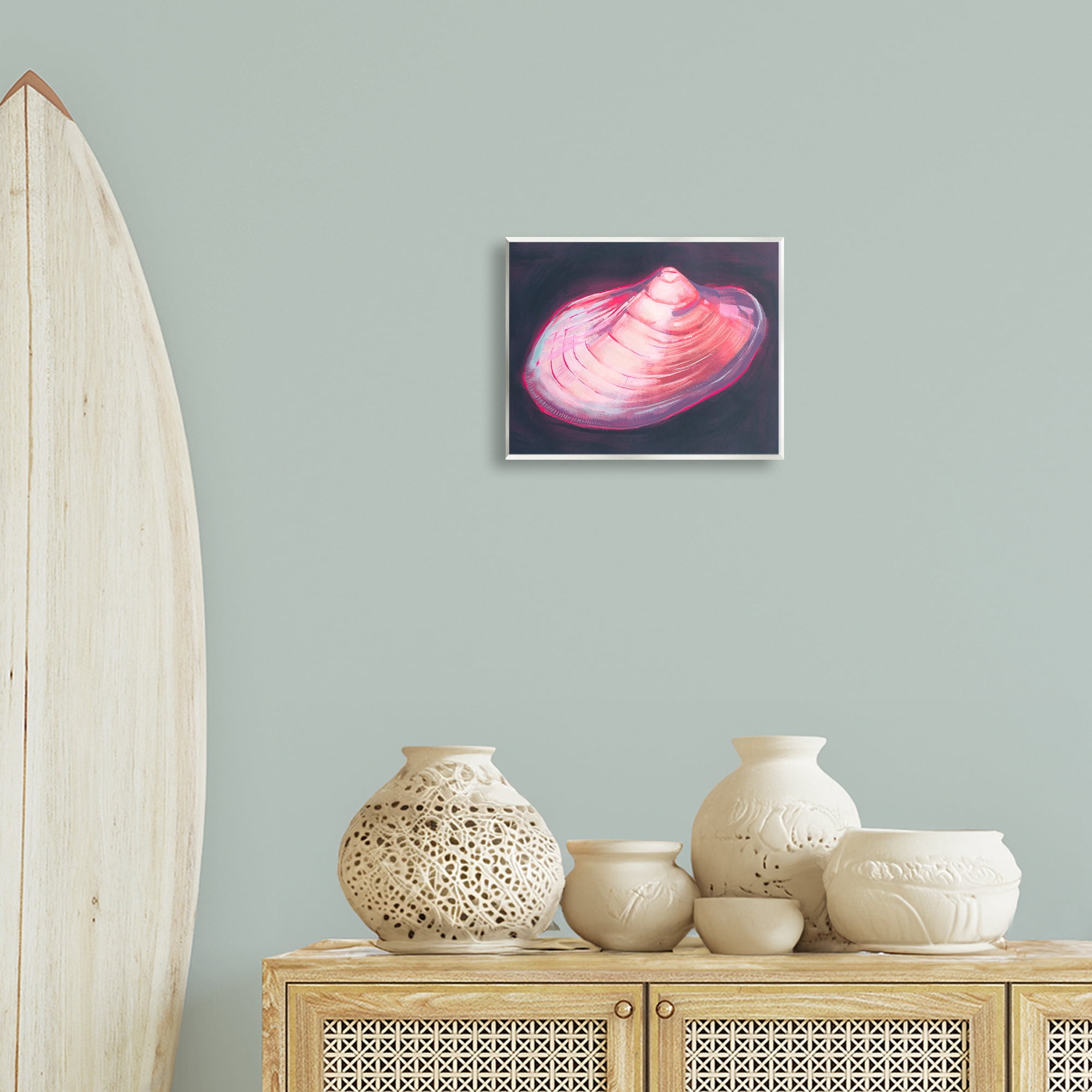 Stupell Industries Pink Seashell on Black Animals & Insects Painting Unframed Art Print Wall Art, 14 x 11