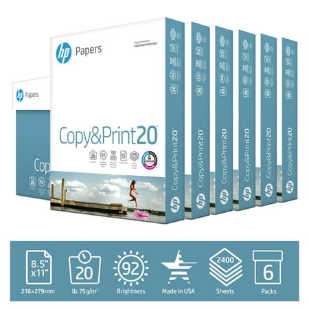 HP Printer Paper, Copy & Print 20lb, 8.5x11, 6 Pack, 2,400