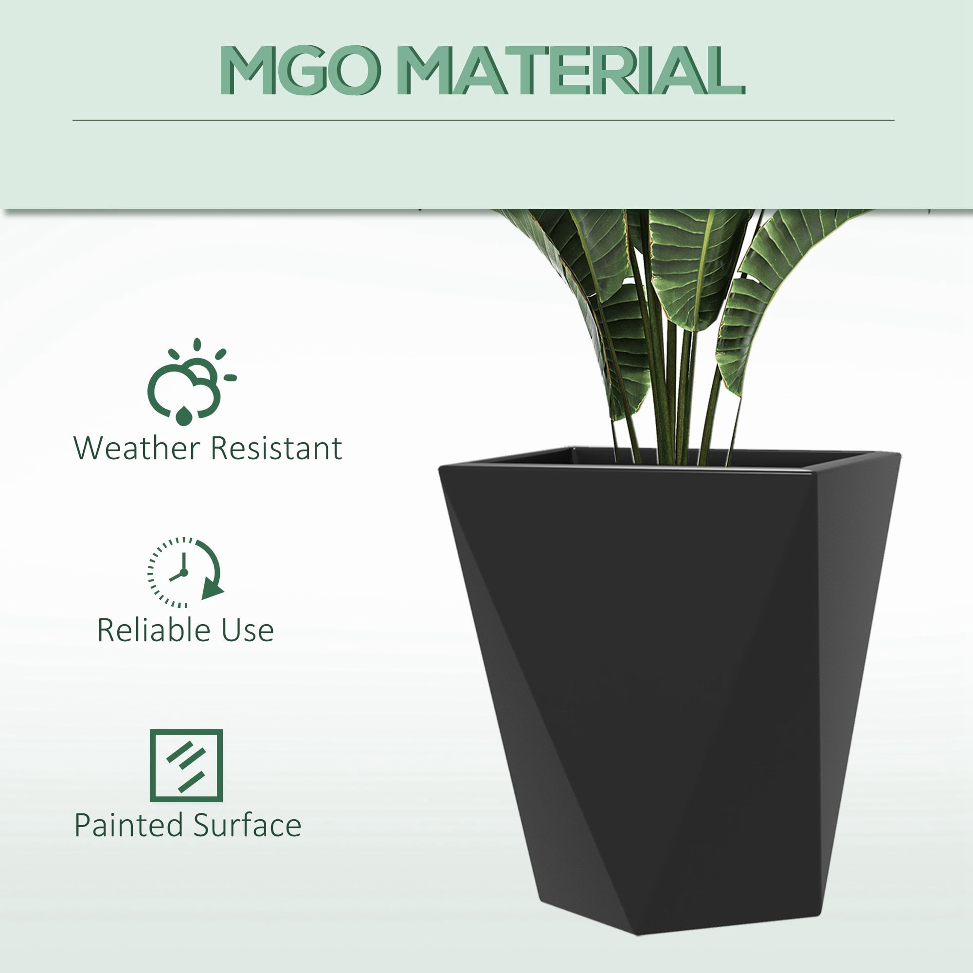 Set of 3 Tall Planters, 18", 15.25", 11.75", Indoor Outdoor Planters with Drainage Holes, Stackable Flower Pots for Garden, Patio, Balcony, Front Door, Black