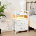 thumbnail image 2 of Night Stand Bedside Table Bedroom - Nightstand with Charging Station & LED Light Strip, Bed Side Table with Storage Shelf & 2 Fabric Drawers, Morden White End Table with U-S-B Ports & AC Outlets, 2 of 16