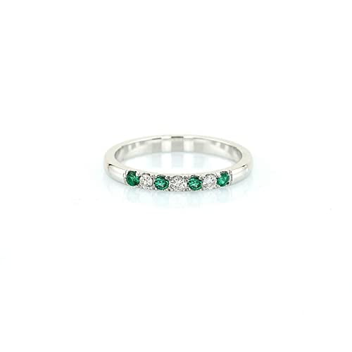 HeartsAndYou 1ct Natural Alternate Green Emerald & Diamond Band 100% 14k SOLID White Gold