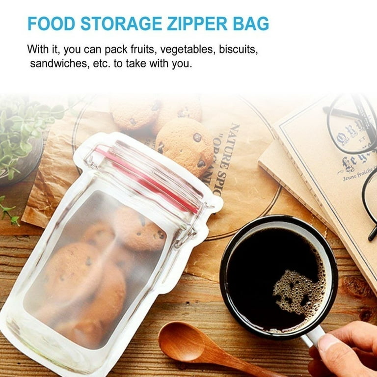 Rrjqw Mason Jar Zipper Bags,Food Storage Snack Sandwich Ziplock Bags,Reusable Airtight Seal Food Storage Bags,Leakproof Food Saver Bags for Travel Cam