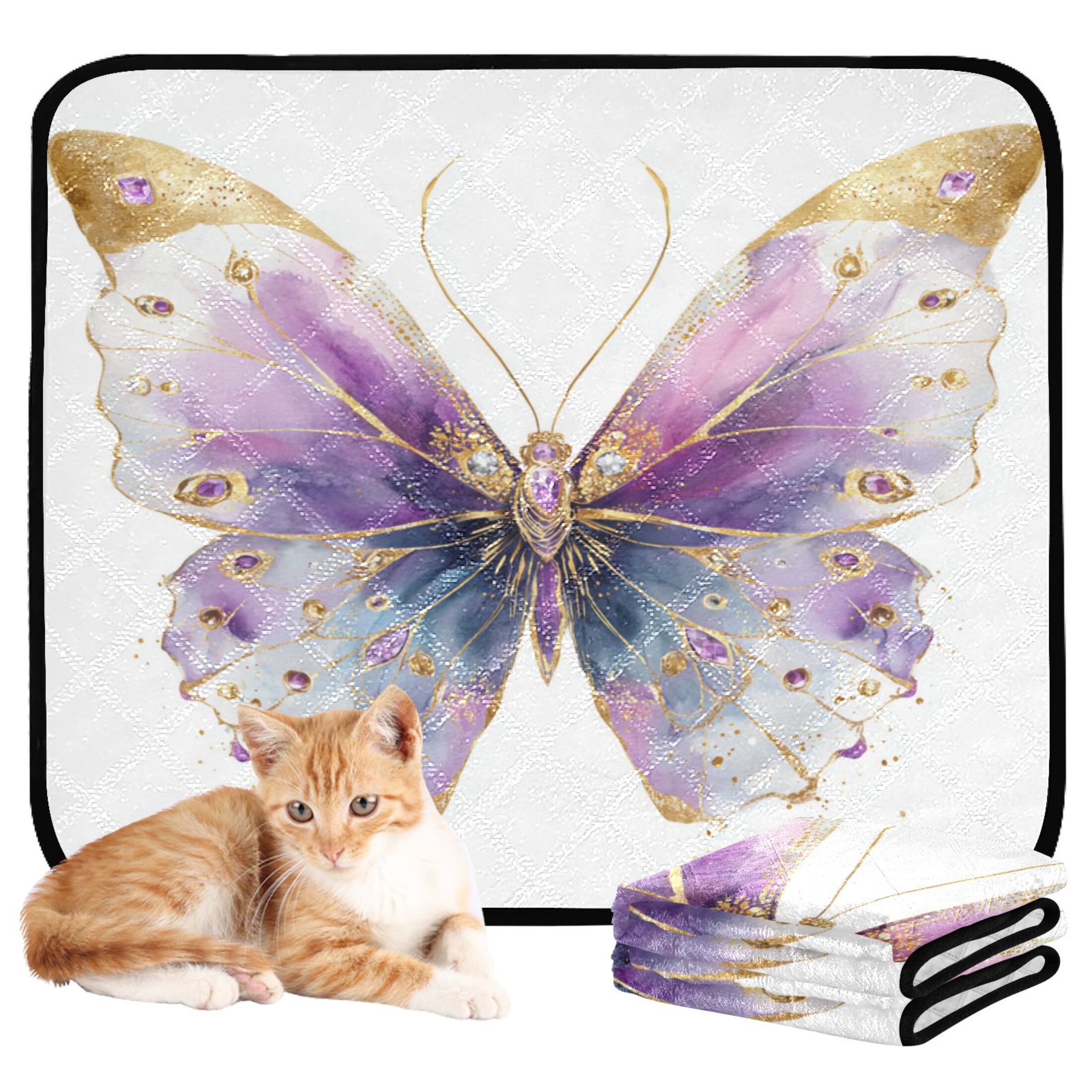 Qxltty Pastel Butterfly Cat litter Pads Pet Set of 2 Diaper Mats Center Anti-leakage Layer Absorbent Soft and Comfortable