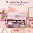 thumbnail image 4 of MEHOOM Desk Organizer, 3-Tier Monitor Stand with Storage and 2 Pen Holder, Laptop Stand, Office Desk Accessories for Office Supplies, Pink, 4 of 10