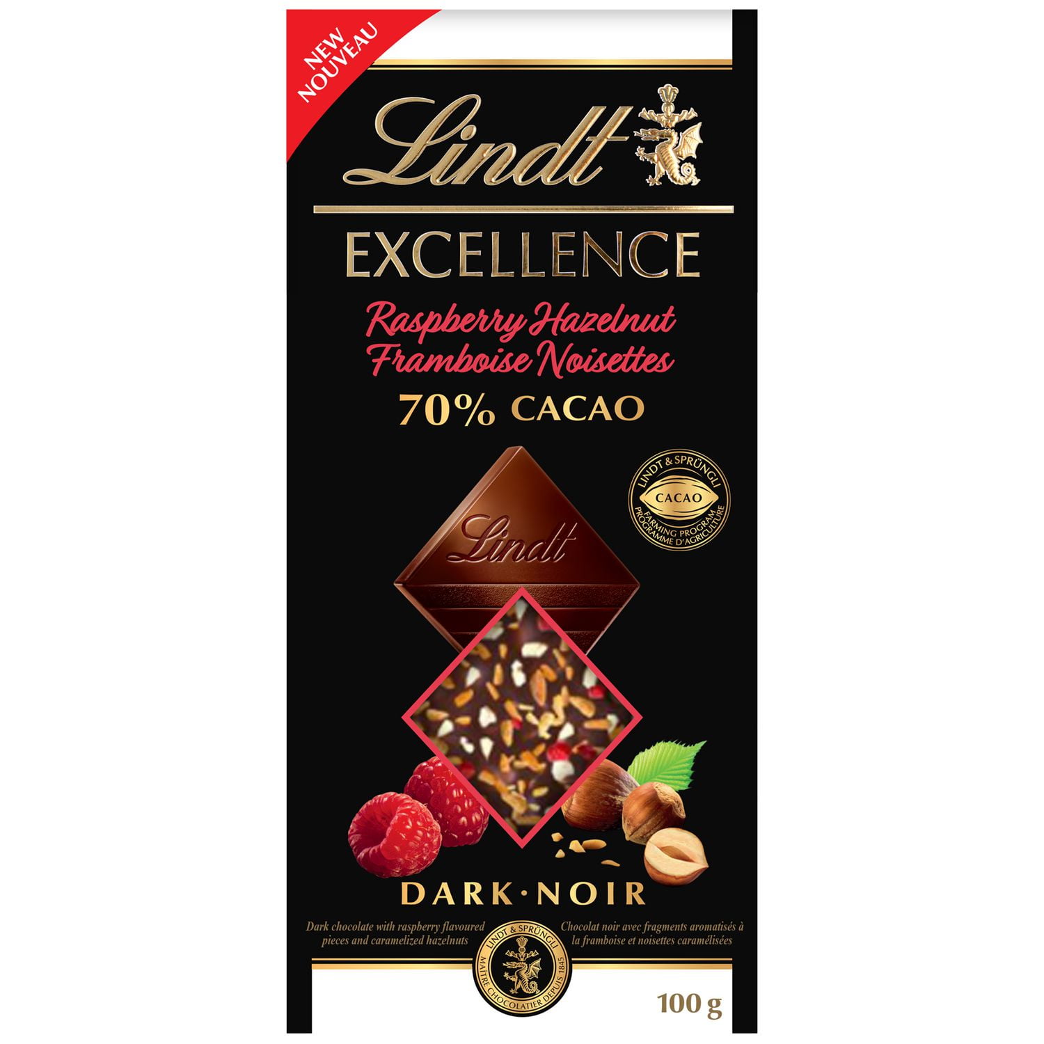 Lindty Bars Raspberry Lindt EXCELLENCE 70% Cacao Raspberry & Hazelnut Dark Chocolate Bar, 100 ...