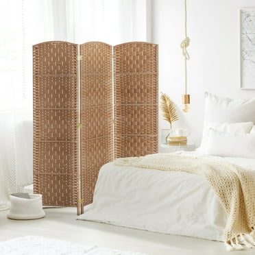 MAICOSY 6 Feet 3 Panel Room Divider Wicker Wave Privacy Screen, Rattan Design Partition Wall, Natural