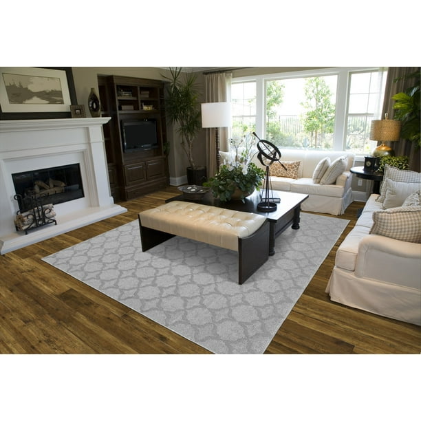 Garland Rug Sparta Solid Silver 7'6"x9'6" Geometric Indoor Area Rug