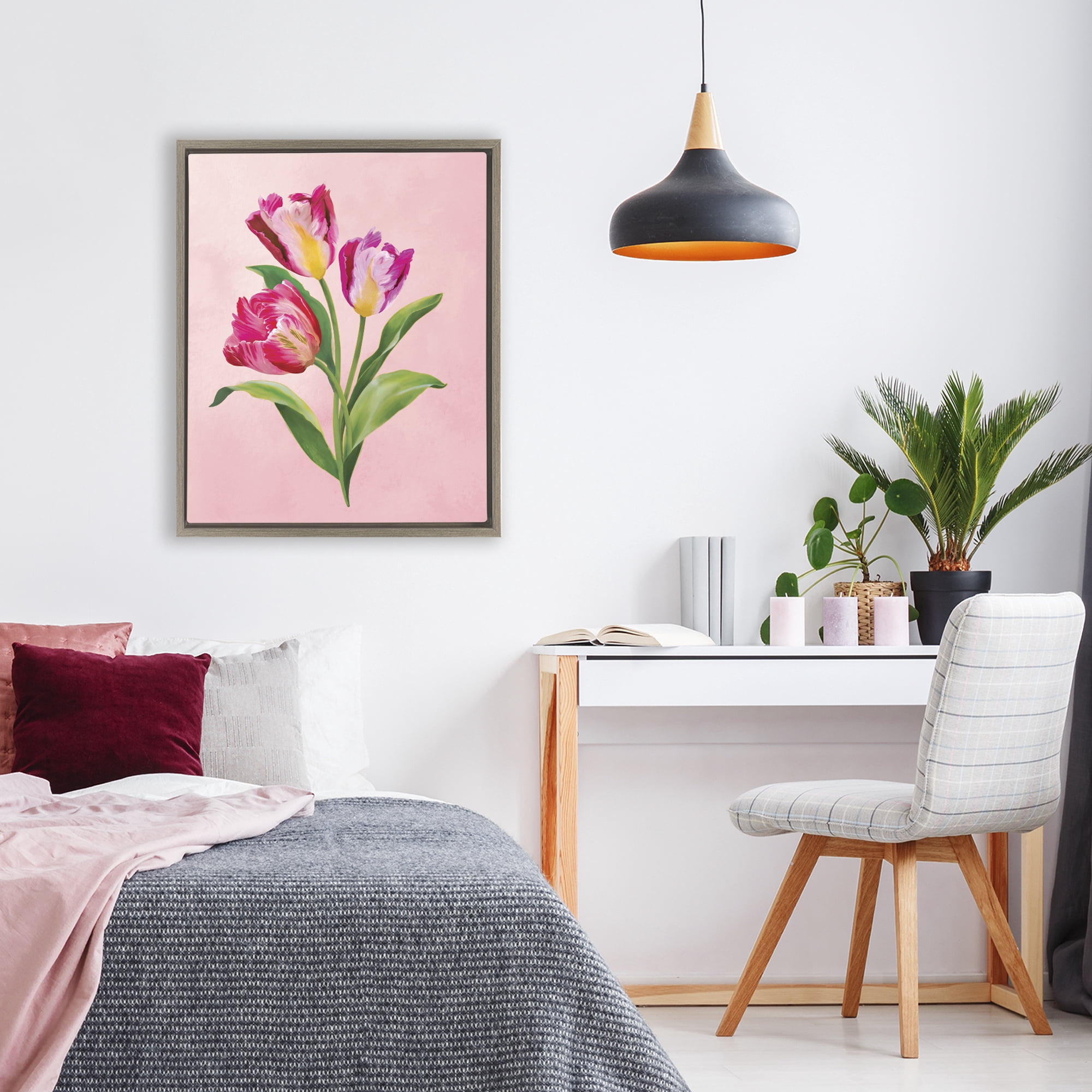 Stupell Industries Vibrant Magenta Tulips Brown Framed Floater Canvas Wall Art, design by Diane Neukirch