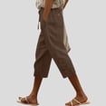 thumbnail image 2 of Oksale Linen Cotton Capris Women Petite Lace Hem Straight Leg Capri Pants with Pockets Dressy Casual Drawstring Waisted Travel Vacation Clothes Brown M, 2 of 6