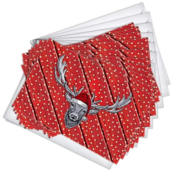 Reindeer Santa Traditional Christmas Greeting Cards | 10 Pack Bulk Set (4x6)