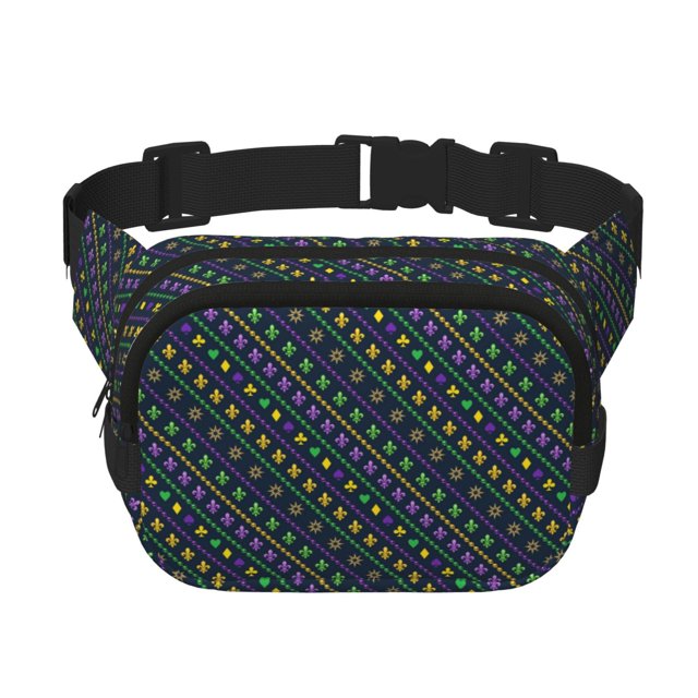 Disketp Mardi Gras Strings of Beads Riñonera de Doble Capa, Bolsa de Cintura Ajustable para Viajes, Correr y Senderismo, Riñonera Ligera para Hombre y Mujer