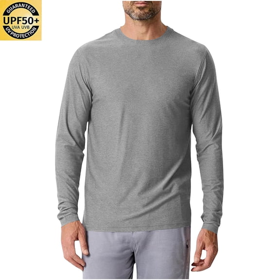 Sun Protection Shirts for Men Long Sleeve Crewneck Tops Mens Casual Lightweight Solid Color Pullover Stretchy Slim Athletic Workout Hiking T-Shirts