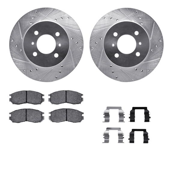 Dynamic Friction Company Front Brake Rotors-Drilled and Slotted-Silver with 5000 Advanced Brake Pads includes Hardware 7512-72054