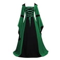 thumbnail image 2 of Halloween Dresses for Women Off Shoulder Solid Renaissance Dress Flowy Trendy Long Trumpet Sleeve Maxi Dress Medieval Costume Fashion Lace Court Style Gothic Dress for Halloween, 2 of 6