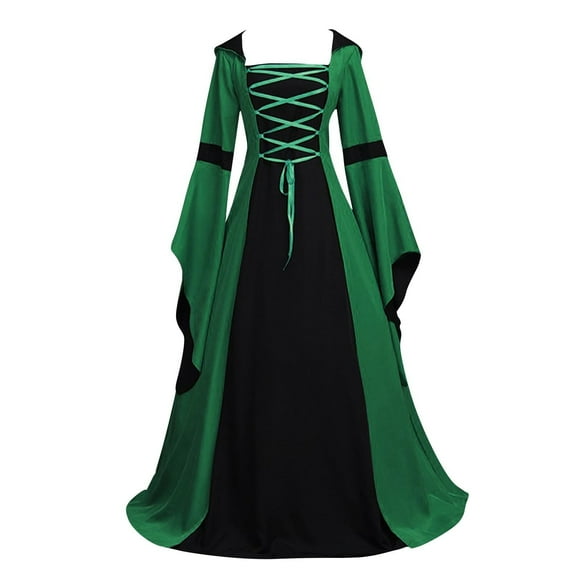 mtvxesu Plus Size Dresses, Women's Fashion Flare Long Sleeve Hooded Halloween Gothic Court Drawstring Dresses Wedding Guest Dresses