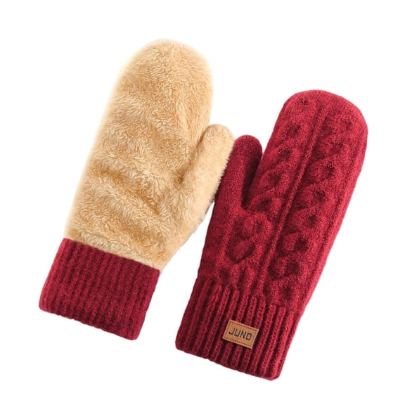 QSAWXQZ Women's Chunky Cable Knit Fleece Mittens Soft Thermal Lined Winter Gloves Red Free Size