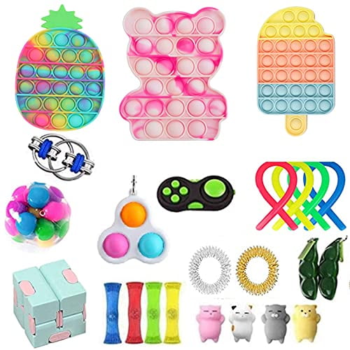 Sensory Fidget Toy Set Premium and Durable Pop Bubble Stress Relief Toys with Marble Mesh Pop Anxiety Tubes for Kids Adults,The Best Most Interesting Childrens Gifts Big Fidget Toys Pack
