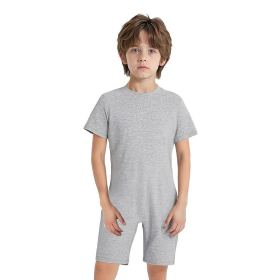 Haitryli Kids Girls Boys Special Needs Adaptive Clothing Short Sleeve Back Invisible Zipper Solid Color Jumpsuit Grey 4