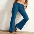 thumbnail image 6 of PEIBang Women's Solid Double Button High Waist Flare Cargo Jeans, Multi Front Patch Pocket Stretch Bootcut Denim Pants, 6 of 6
