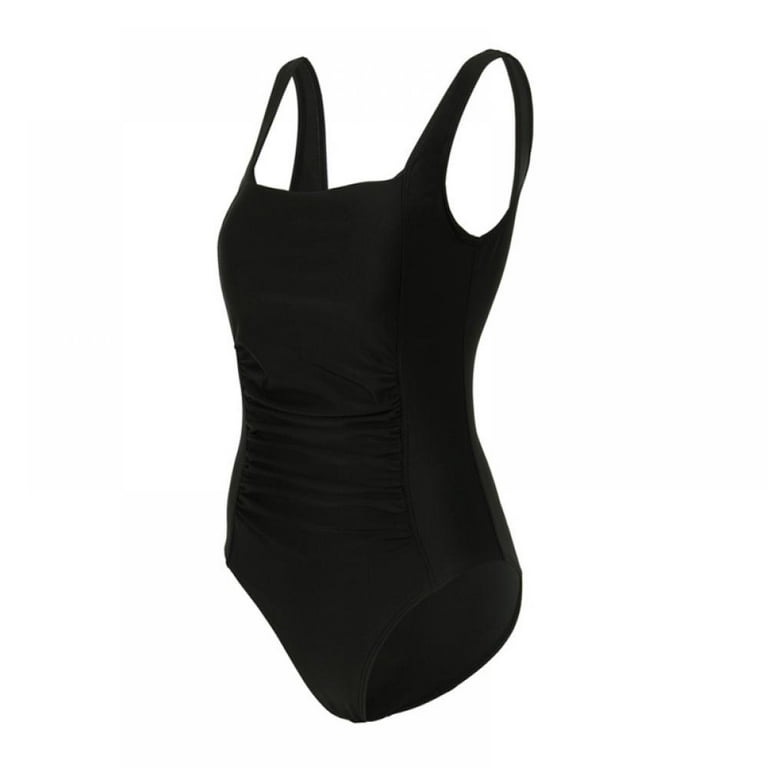 Women's Black One Piece Bathing Suit Ruched Tummy Control Swimsuit