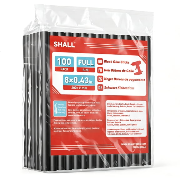 SHALL Hot Glue Sticks Full Size, 0.43” Dia x 8” Long, 100 Pack Black Glue Gun Sticks for All-Temp Glue Guns, DIY Craft Sealing Repair Festival Decoration