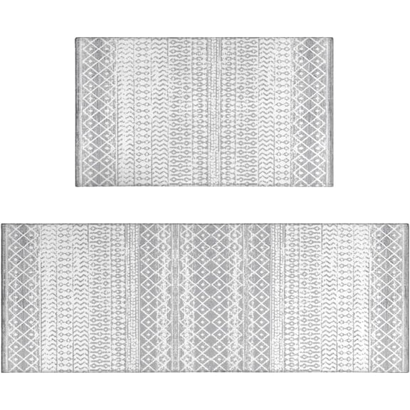Boho Moroccan Kitchen Rug and Sets 2 Piece Non Skid Washable mat for Kitchen mats for Floor Farmhouse Black Bohemian Kitchen Decor (Black)