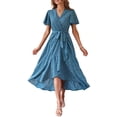 thumbnail image 1 of Vestido PRETTYGARDEN Maxi Cruzado con Cuello en V, Estampado Floral y Cinturón XL, 1 of 7